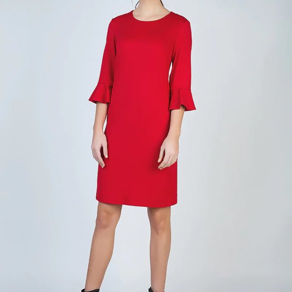 Chico's Dresses & Skirts - Chico’s Red Dress Bell Flare 3/4 Sleeves Midi Women Valentine Round Neck Holiday